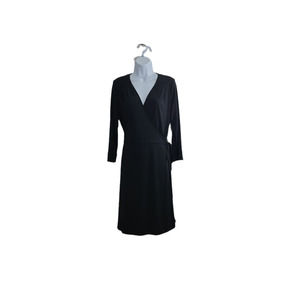 Womens Large Old Navy Wrap Dress Black Knee length Long Sleeve Side Tie V-neck